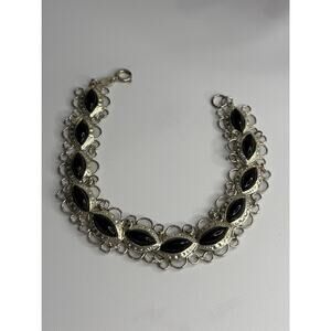 925 Sterling Silver Onyx Bracelet Length 7
